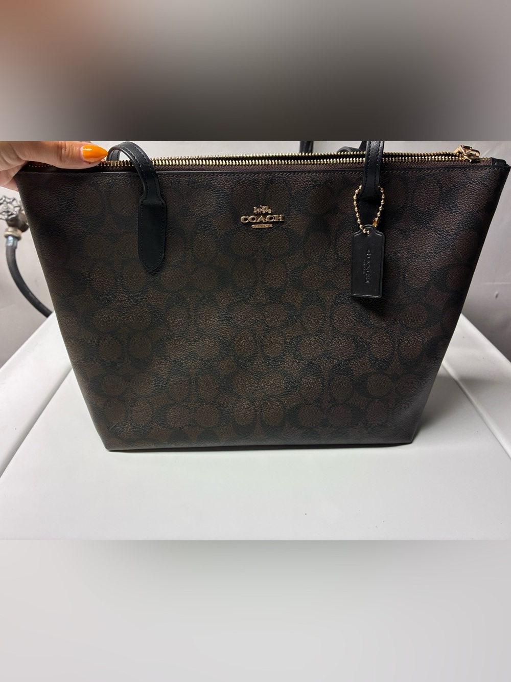 Coach Brown & Black Signature Canvas Tote